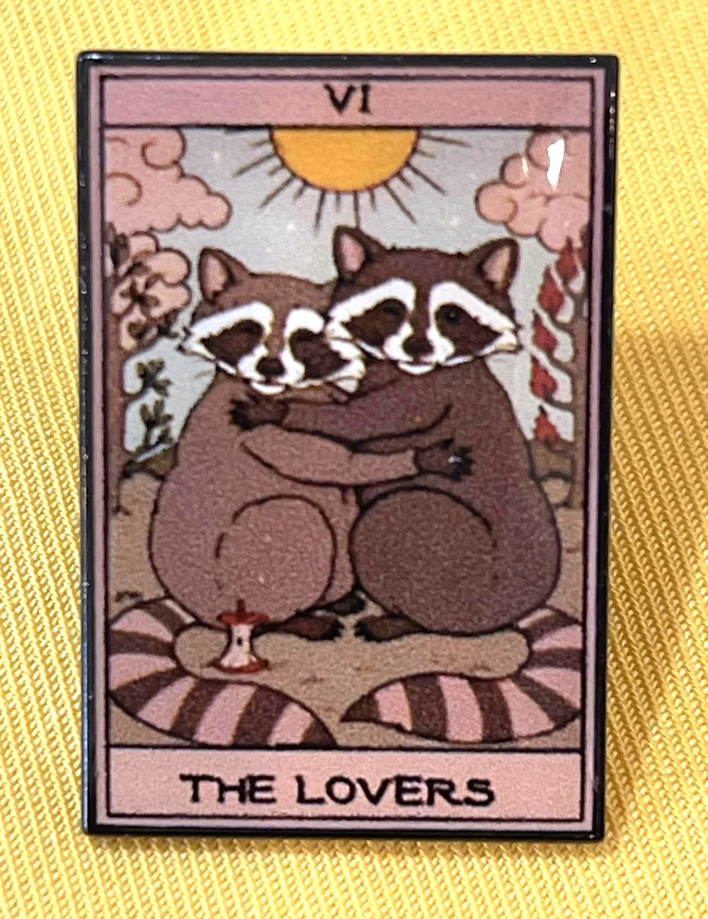 NWOT Pink Brown Racoon The Lovers Tarot Lapel Pin Brooch Enamel Animals Love